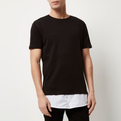 Black longline mock shirt t-shirt